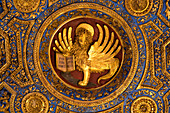 winged lion of Venice, timber ceiling, decoration, Scuola Grande di San Marco, Venice, Italy