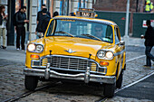 Sixties style Checker Cab Taxi, Dumbo, Brooklyn, New York, USA
