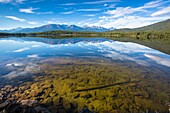 Pyramid Lake and the Canadian Rocky Mountains in the Jasper National Park, Alberta, Canada