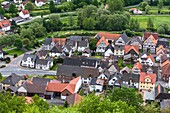 Aerial view of Helmarhausen, a suburb of Bad Karlshafen, Hesse, Germany, Europe