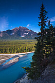 Athabasca River and the Canadian Rocky Mountains in the Jasper National Park, Alberta, Canada