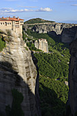 Greece, Thessaly, Meteora, World Heritage Site, Varlaam monastery and Roussanou (Agia Barbara) nunnery.