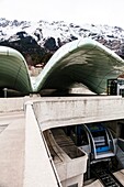 Station of Innsbrucker Nordkettenbahnen by architect Zaha Hadid in Nordkette, Innsbruck, Austria, Europe.
