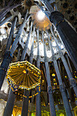 Interior of Basilica Sagrada Familia by the architect Antoni Gaudi, Barcelona, Catalonia, Spain.