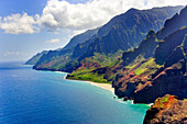 Hawaii, Kauai, Na Pali Coast, Aerial Of Coastal Cliffs And Kalalau Beach.