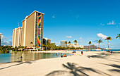 Hawaii, Oahu, Honolulu, Waikiki, View Of The Rainbow Tower In Hilton Hawaiian Village Hotel.