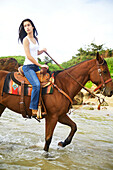 Hawaii, Kauai, Gillin's Beach, Beautiful Girl Riding A Horse.