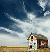 Graffiti Covered Abandoned Shed Near Linden, Alberta