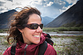 Female hiker in the Arctic National Wildlife Refuge in the Brooks range mountains, Alaska.