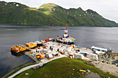 Aerial photo of Northland Services and drilling rig, Kulluk in Unalaska, Alaska.