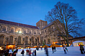 'Winchester Cathedral ice rink for Christmas market; Winchester, Hampshire, England'