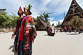 Toba Batak people performing a traditional Batak dance at Huta Bolon Museum in Simanindo village on Samosir Island, Lake Toba, North Sumatra, Indonesia
