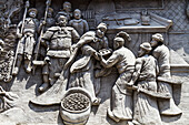 Bas relief depicting the landing of Chinese explorer Admiral Cheng Ho’s Ship in the 16th century at Sam Pho Kong Chinese Temple, Semarang, Central Java, Indonesia