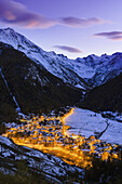 'Village of Cogne at dusk, Gran Paradiso National Park; Cogne, Italy'