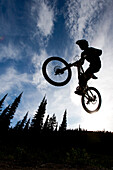 Mountain biker catching air in Whitefish, Montana.