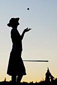 Silhouette Of Young Woman On Organic Golf Course, Clear Lake Golf Course, Riding Mountain National Park, Manitoba, Canada