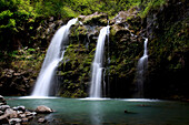 Hawaii, Maui, Waikani Falls and clear pond.