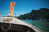 'A view from a boat of the coast of the island of Koh Phi Phi in the Andaman Sea; Thailand'