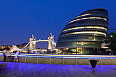 City Hall and Tower Bridge at night, London, England, United Kingdom, Europe
