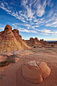 Sandstone formations with clouds, Coyote Buttes Wilderness, Vermilion Cliffs National Monument, Arizona, United States of America, North America