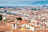 View of city center of Florence and River Arno, Florence (Firenze), UNESCO World Heritage Site, Tuscany, Italy, Europe