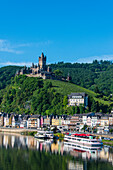 View over Cochem with Cochem Castle in the background, Moselle Valley, Rhineland-Palatinate, Germany, Europe