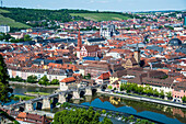 View over Wurzburg from Fortress Marienberg, Franconia, Bavaria, Germany, Europe