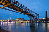 View over the River Thames with the Millennium Bridge and Tate Modern and The Shard, London, England, United Kingdom, Europe
