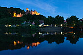 Wertheim Castle reflecting in Main River, Wertheim, Main Tauber District, Baden Wurttemberg, Germany, Europe