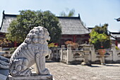 Stone lion in Mufu area, Lijiang, Yunnan, China, Asia