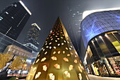 Inner city of Shanghai at Christmas time with colourful modern decorations and illuminations, Shanghai, China, Asia