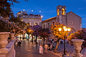 Main Square at dusk, Taormina, Sicily, Italy, Europe