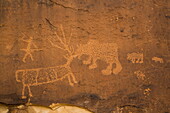 Rochester Petroglyph Panel, contains both Barrier Canyon style and Fremont style elements, near Emery, Utah, United States of America, North America