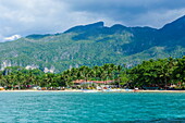 Sandy beach in front of the entrance to the New wonder of the world and UNESCO World Heritage Site, the Puerto Princesa underground river, Palawan, Philippines, Southeast Asia, Asia