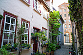View along street Petersilienstrasse, historic city, Lubeck, Schleswig-Holstein, Germany