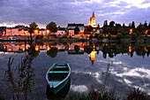 Tournus on the banks of the river Saone at night, Saon-et-Loire, Burgundy, France