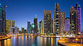 Yachts in the harbour at Dubai Marina and skyscrapers, Dubai, Unites Arab Emirates, UAE