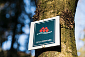 Hiking sign at Lake Mummelsee, Seebach, near Achern, Black Forest, Baden-Wuerttemberg, Germany