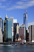 Freedom Tower rises above the Lower Manhattan skyline in New York city, USA.