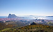 Spain, La Linea City, Gibraltar Rock, Gibraltar Starit and North Africa.