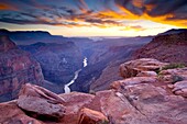 Steep rugged cliffs above the Colorado River at sunset, Toroweap, Grand Canyon National Park, Arizona