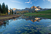 Alpstein, Schwendisee, lake, Wildhaus SG, mountain, mountains, mountain lake, SG, canton St. Gallen, Wildhauser Schafberg, autumn, Switzerland, Europe,