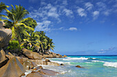 Tropical beach Anse Patates, La Digue Island, Seychelles, Indian Ocean, La Digue Island, Seychelles, Indian Ocean.