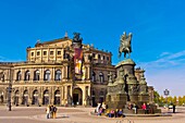 King Johann monument and the Semper Opera House, Theaterplatz, Dresden, Saxony, Germany