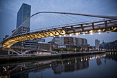 Isozaki Torres and Calatrava footbridge. Bilbao. Vizcaya. Basque Country. Spain. Europe.