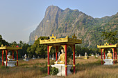 Myanmar, Kayin (Karen) State, Hpa-An, Lumbini park and mount Zwegabin (723 m).