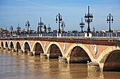 France, Bordeaux, Pont de Pierre over the River Garonne