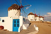 The traditional Greek windmills of Mykonos Chora  Cyclades Islands, Greece