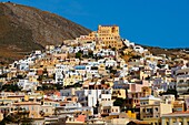 The Venitian City qurter of Ano Syros topped by the Catholic basilica of San Giorgio, Syros  S  , Greek Cyclades Islands