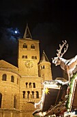 Cathedral of Trier and Chistmas market with snow at night, Trier, Germany